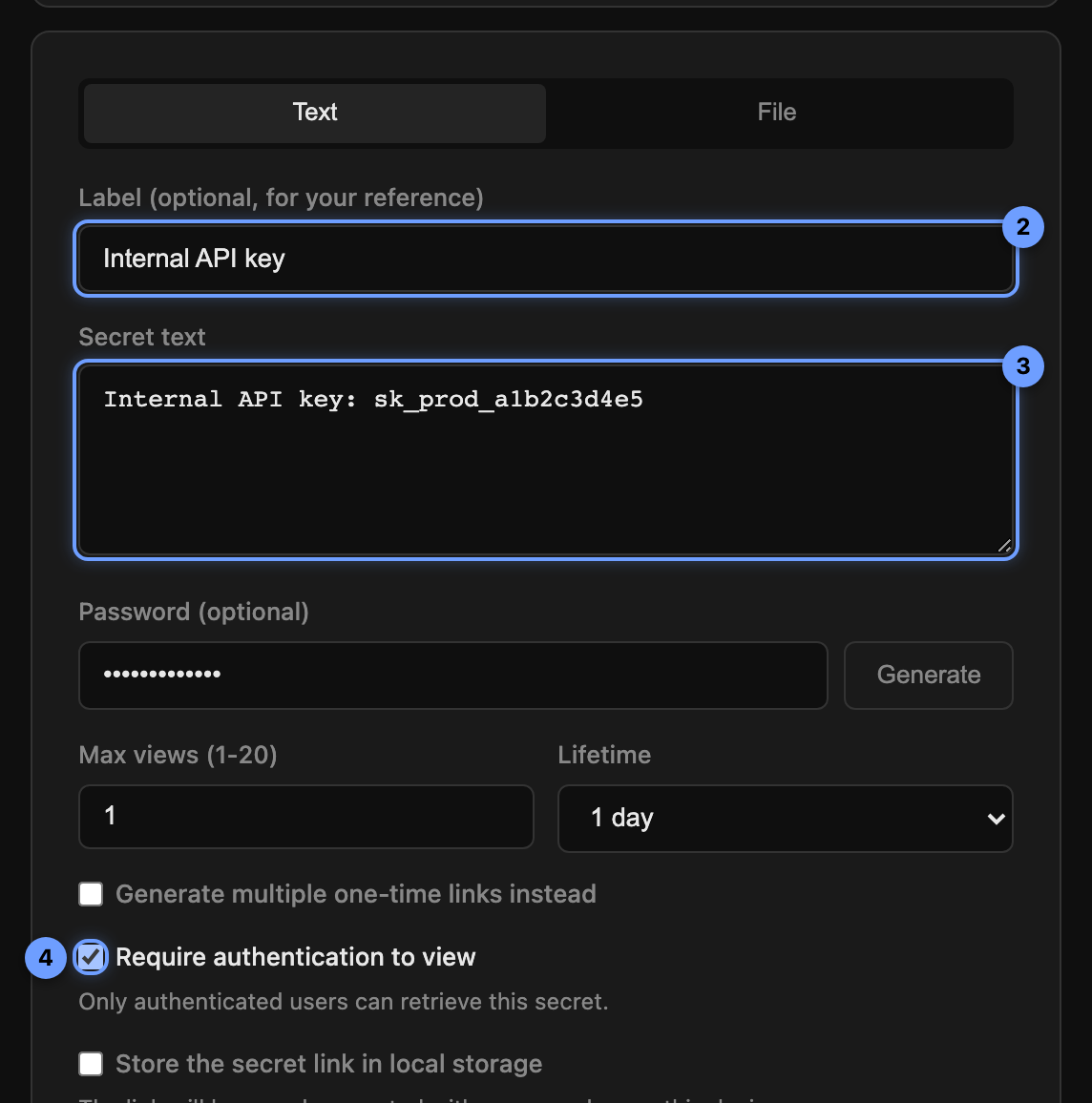 Create form with require auth checkbox