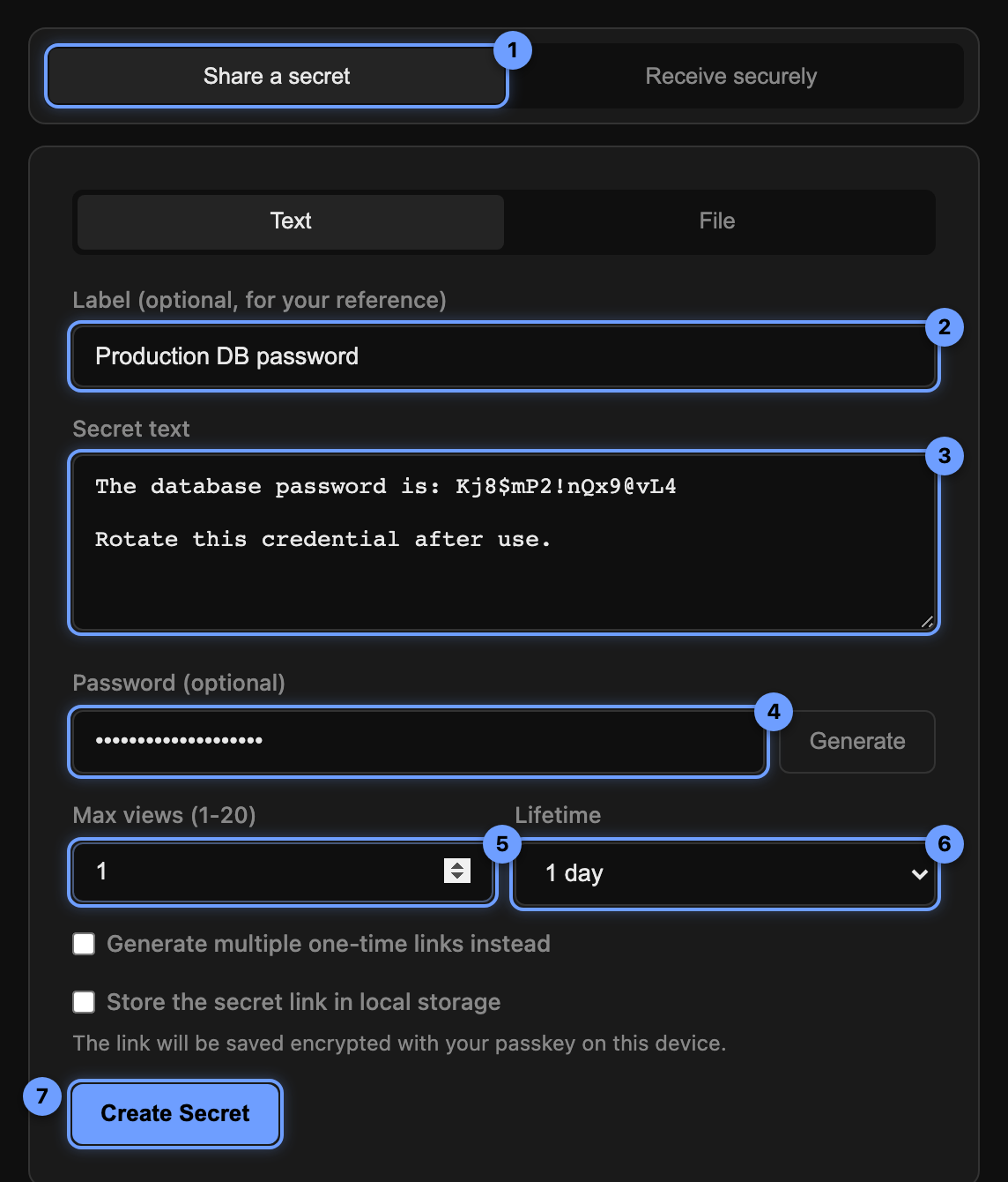 Creating a text secret