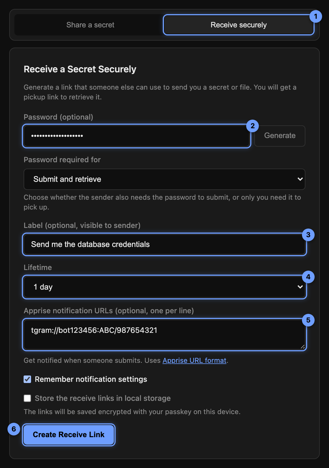 Creating a receive link