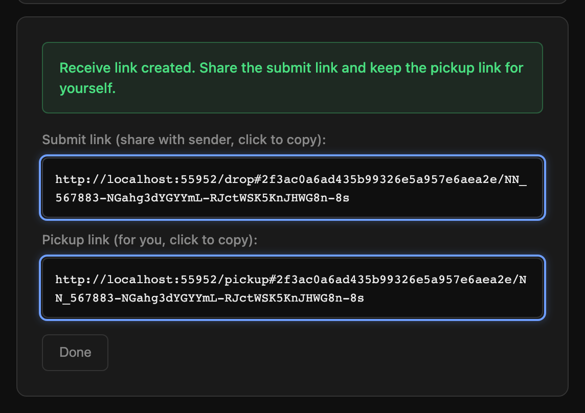 Receive link created